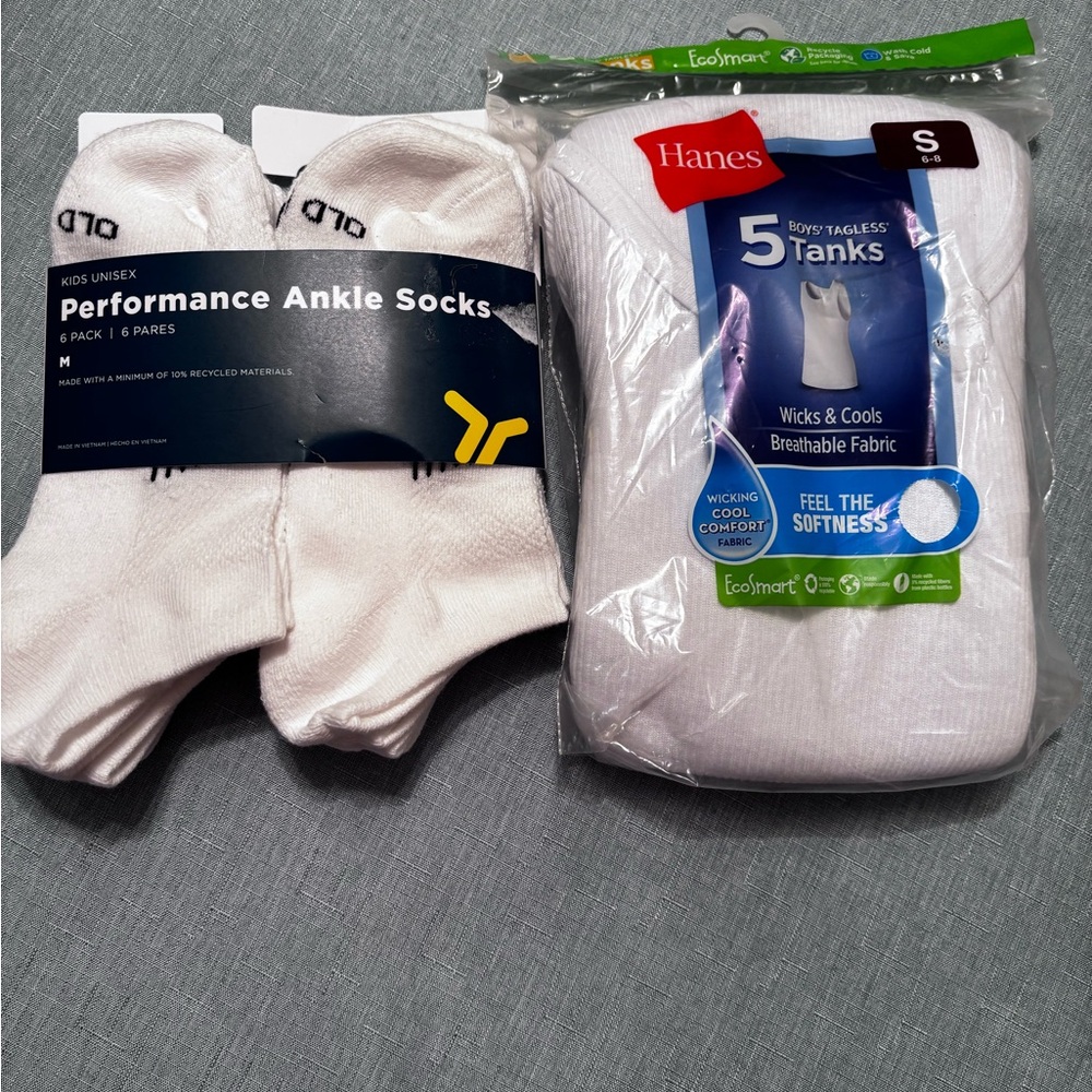 Old Navy White Ankle Socks 6-Pack Med & Hanes 5 Pack Tag-less Tank Tops Small